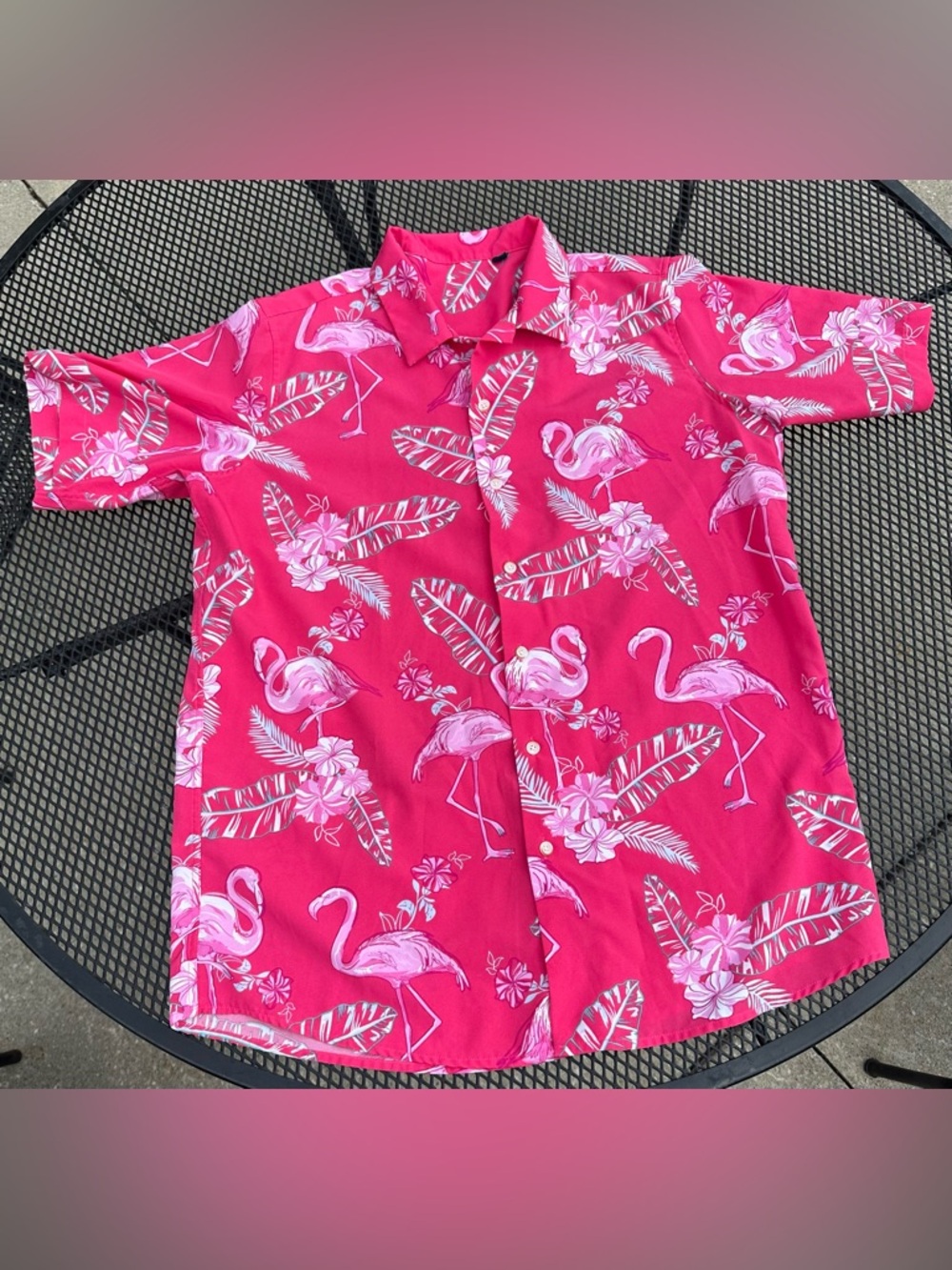 Vibrant Pink Flamingo Button-Up Shirt